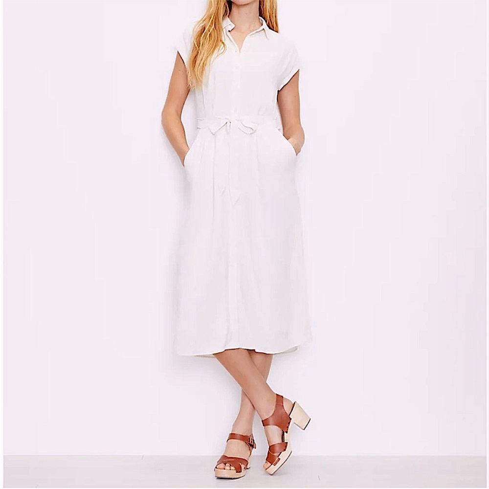 Loft Belted Pocket Midi Shirtdress - Size 2 - Natural Color (cream white)